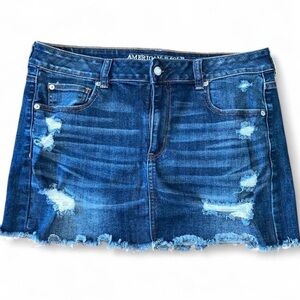 American Eagle Outfitters Distressed Blue Mini Skirt